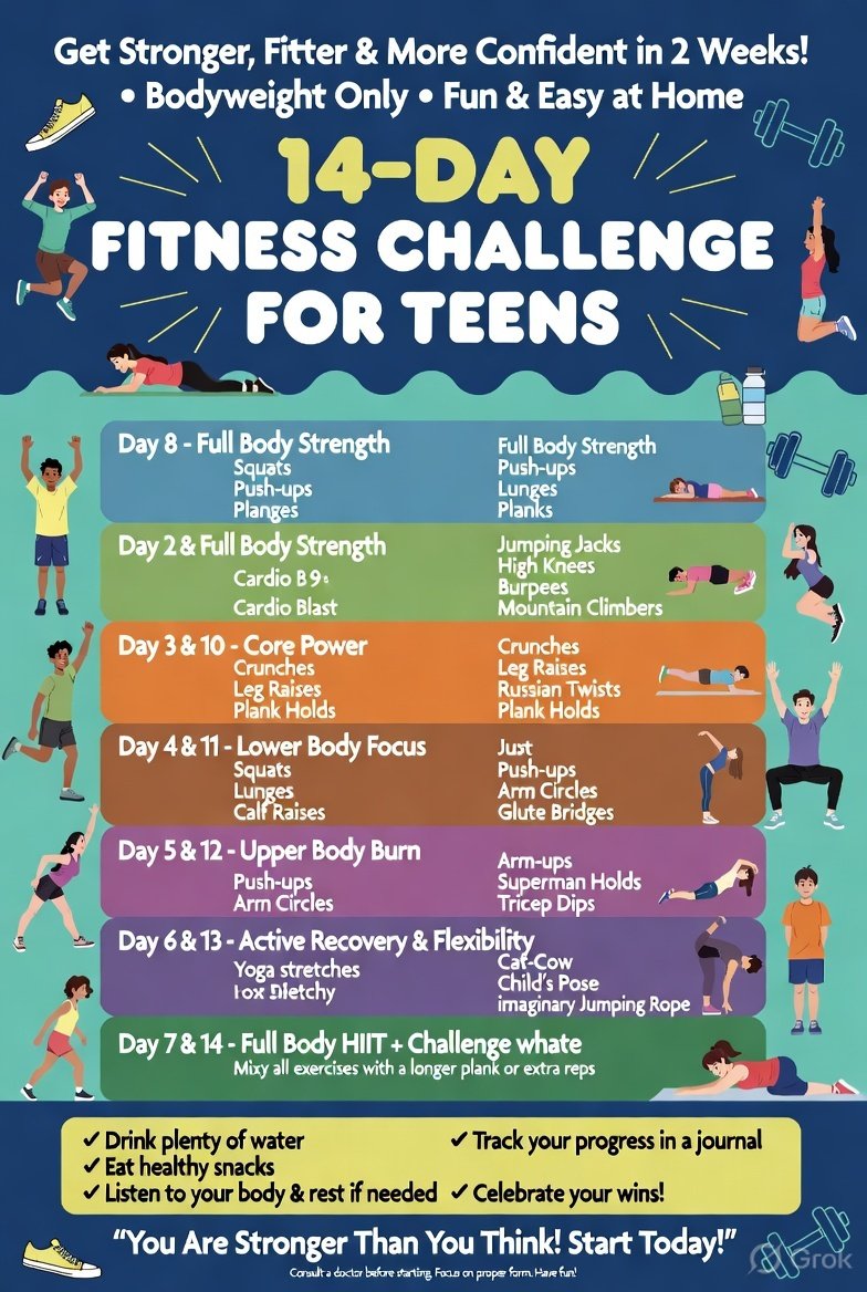 14-Day Fitness Challenge for Teens