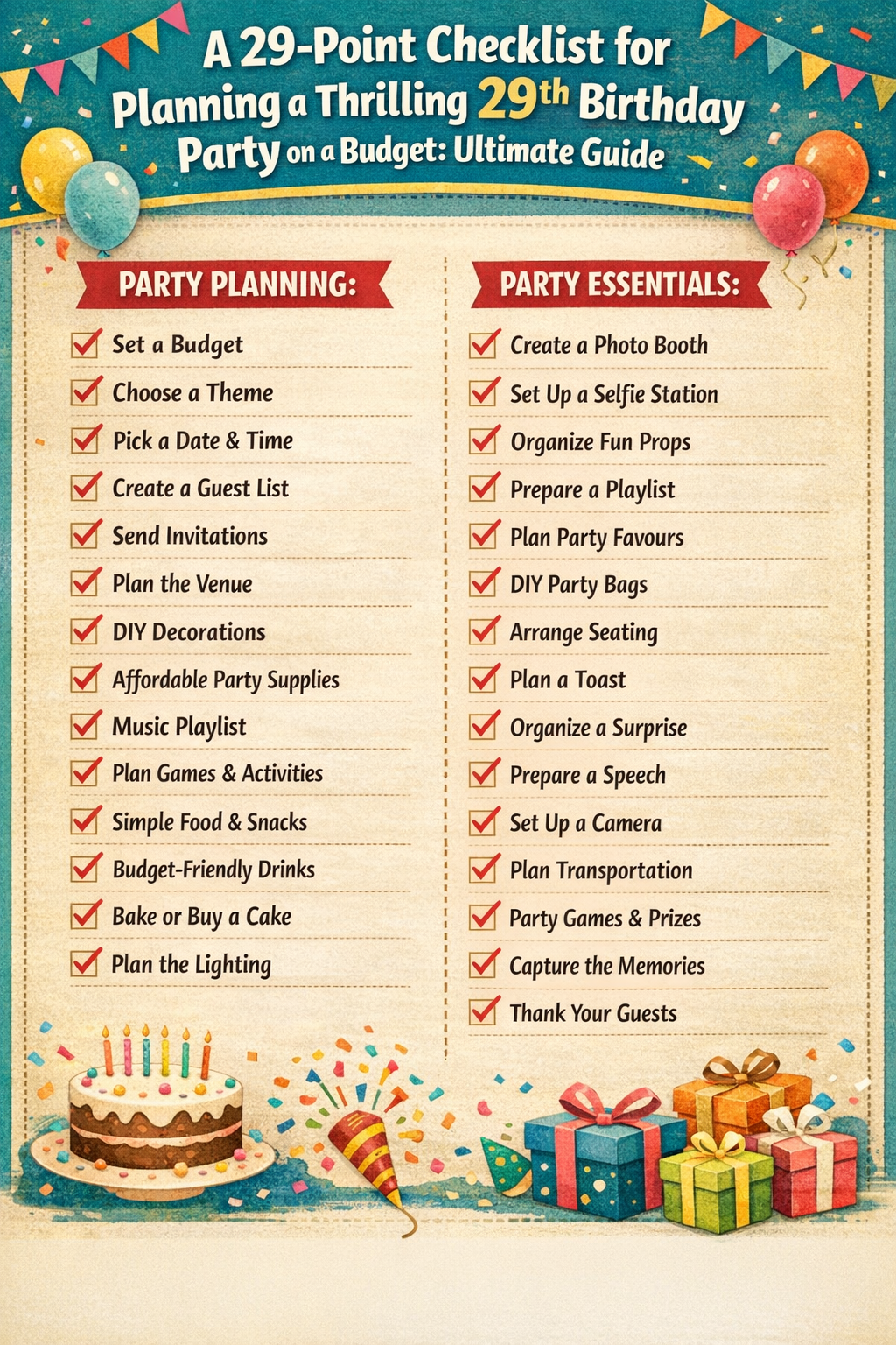A 29-Point Checklist for Planning a Thrilling 29th Birthday Party on a Budget: Ultimate Guide
