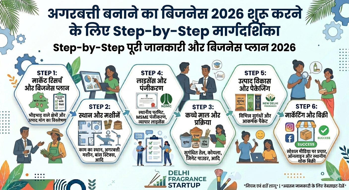 अगरबत्ती बनाने का बिजनेस 2026 शुरू करने के लिए Step-by-Step मार्गदर्शिका: Step-by-Step पूरी जानकारी और बिजनेस प्लान 2026