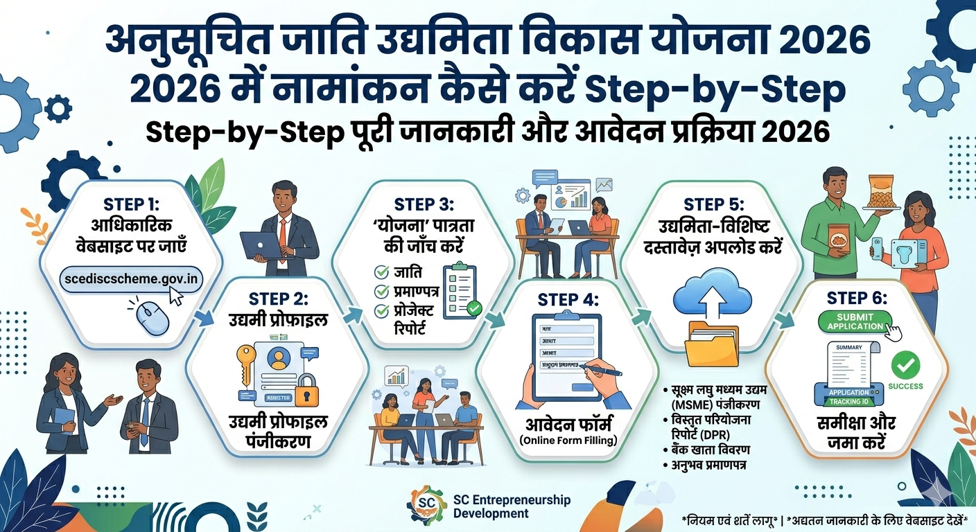 अनुसूचित जाति उद्यमिता विकास योजना 2026 में नामांकन कैसे करें Step-by-Step: Step-by-Step पूरी जानकारी और आवेदन प्रक्रिया 2026