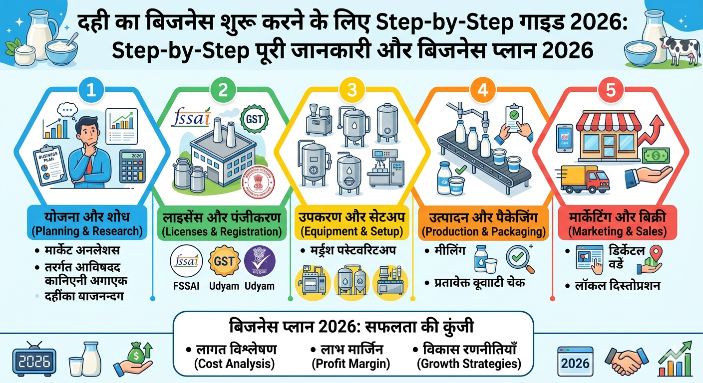 दही का बिजनेस शुरू करने के लिए Step-by-Step गाइड 2026: Step-by-Step पूरी जानकारी और बिजनेस प्लान 2026