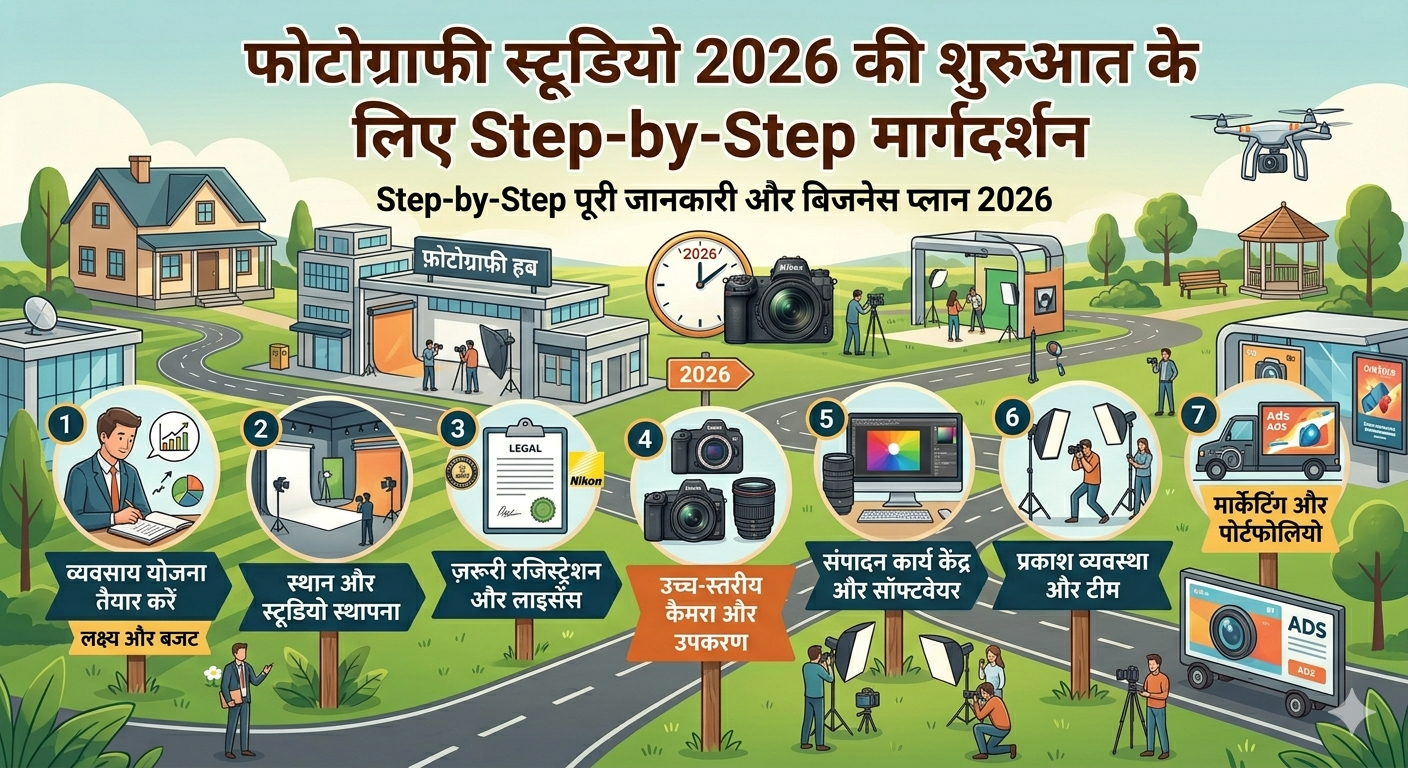 फोटोग्राफी स्टूडियो 2026 की शुरुआत के लिए Step-by-Step मार्गदर्शन: Step-by-Step पूरी जानकारी और बिजनेस प्लान 2026