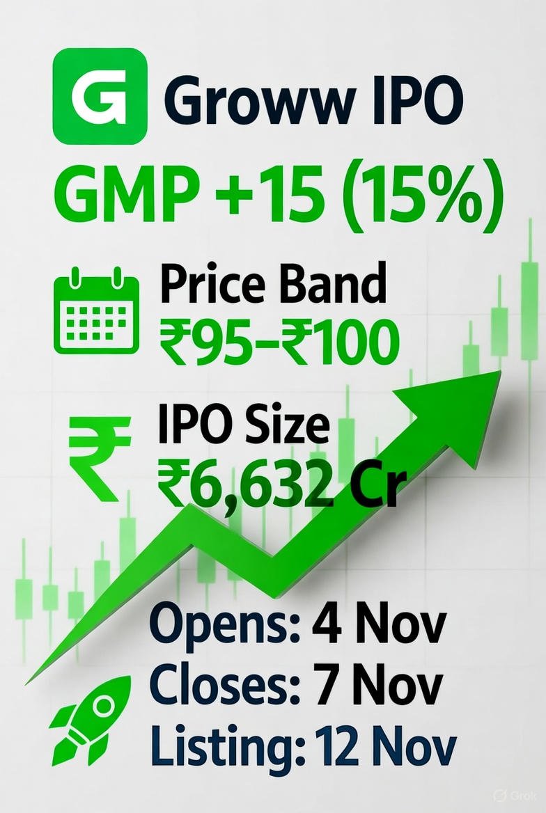 Groww IPO GMP Today ₹15 (15%) | Price Band, Dates, Lot Size – Nov 2025