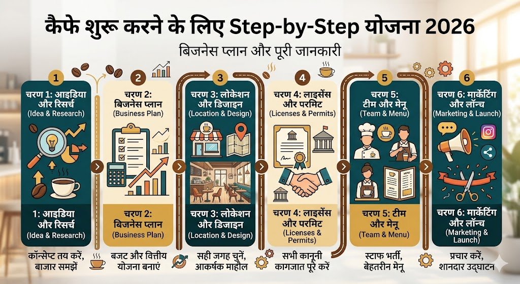 कैफे शुरू करने के लिए Step-by-Step योजना 2026: Step-by-Step पूरी जानकारी और बिजनेस प्लान 2026