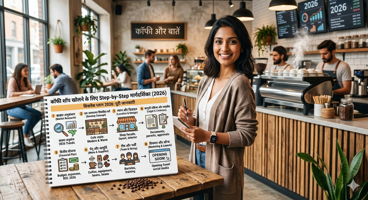 कॉफी शॉप 2026 में खोलने के लिए Step-by-Step मार्गदर्शिका: Step-by-Step पूरी जानकारी और बिजनेस प्लान 2026