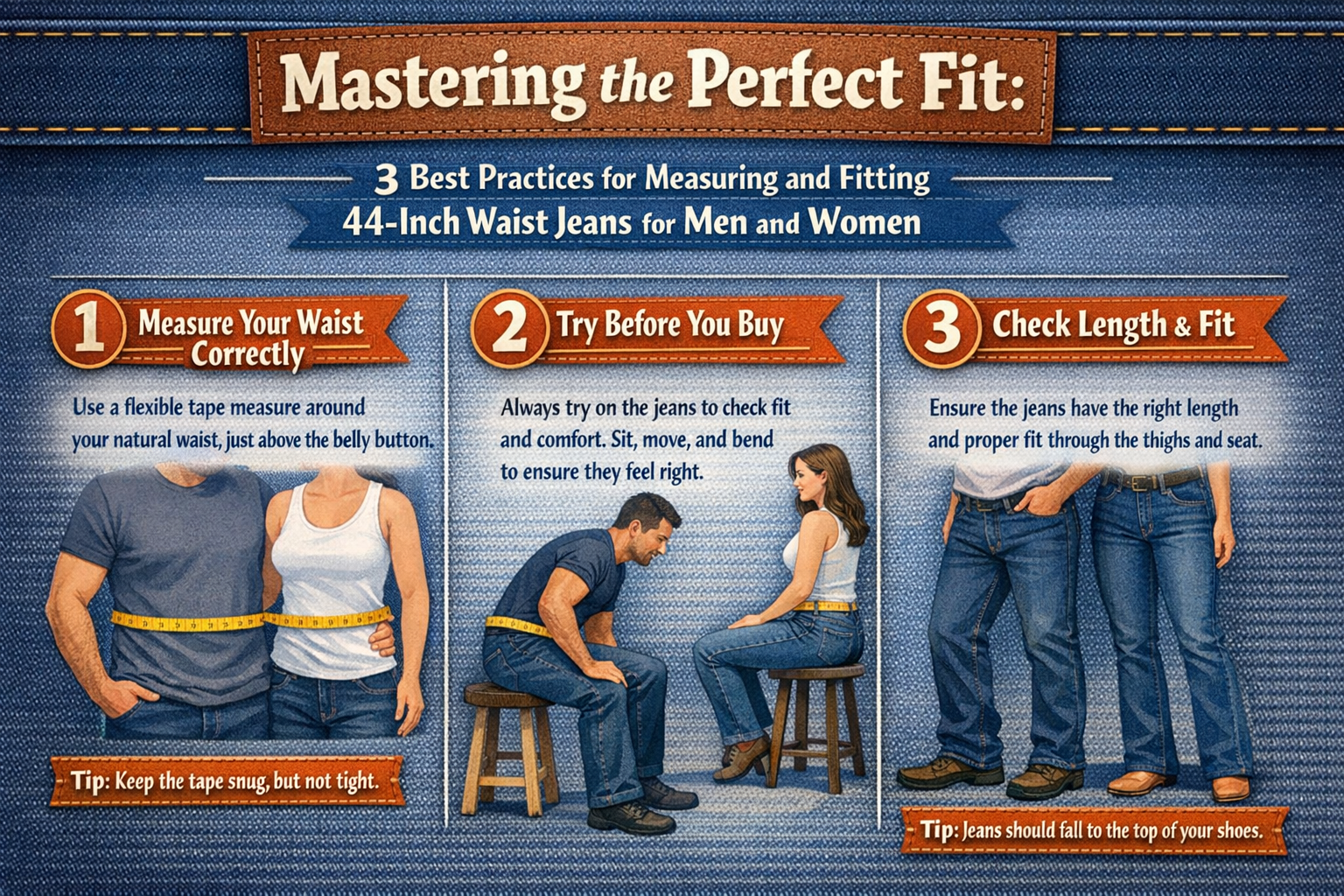 Mastering the Perfect Fit: 3 Best Practices for Measuring and Fitting 44-Inch Waist Jeans for Men and Women