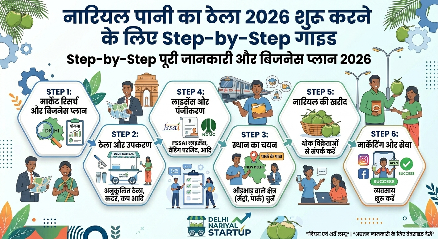नारियल पानी का ठेला 2026 शुरू करने के लिए Step-by-Step गाइड: Step-by-Step पूरी जानकारी और बिजनेस प्लान 2026